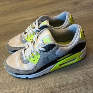 Nike Air Max 90 Sneakers - White, Gray, and Neon Yellow